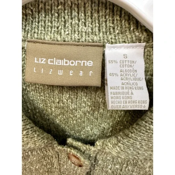 VTG Liz Claiborne Womens Knit Vest Olive Green Button Front Pockets Size S - Picture 3 of 6